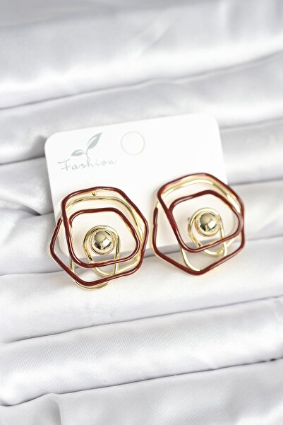 Skygo Brass Gold Color Burgundy Enamel Geometric Rose Model Women's Earrings - Tj-Bkp11374