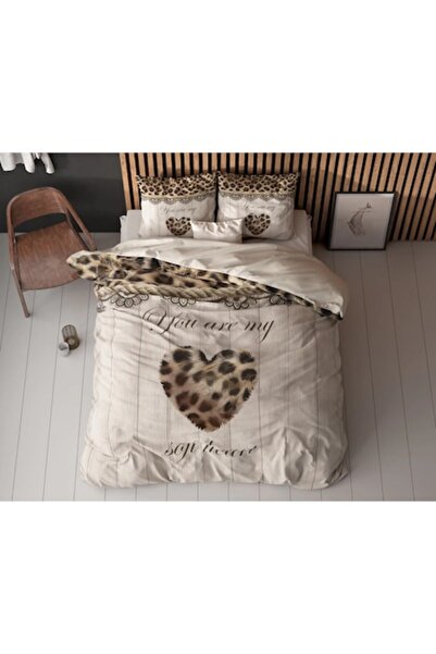 Sleeptime Lenjerie de pat cu imprimeu „You Are My Heart” Sand 200x200/220, microfibră 90 g/m², hipoalergenică