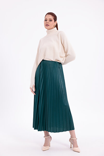 Mersella Women's Elastic Waist Pleated Long Skirt – Flexible Waist, Midi Leng...