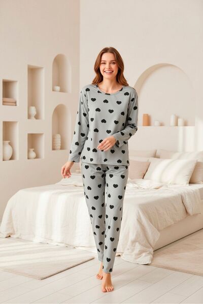 LİLA İÇ GİYİM Set de pijamale pentru femei cu mâneci lungi cu model în interior cu căptușeală din fleece Sendy