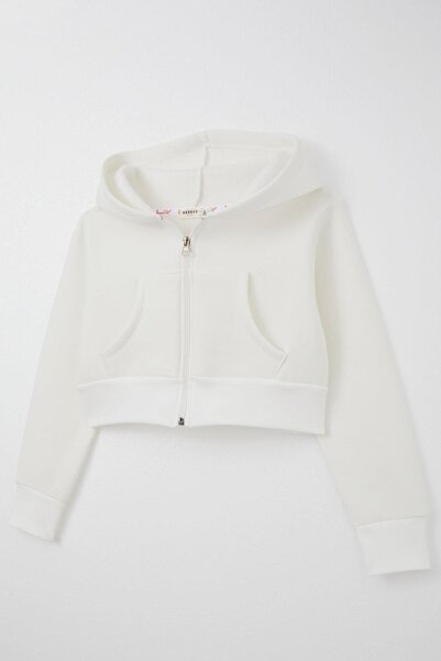 Breeze Girl's Crop Cardigan with Zipper Hooded 8-14 Years Old, Ecru