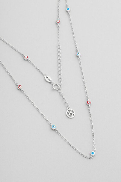 So CHIC... Minimal Nazar 18 Ayar Beyaz Altın Kaplama 43 Cm Gümüş Kolye