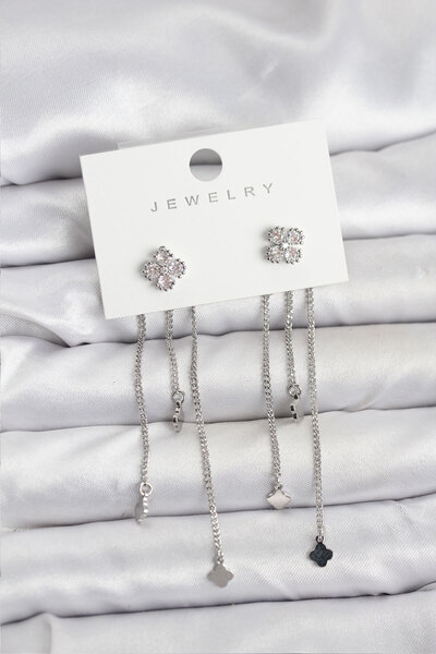 Clariss Brass Silver Color Clover Model Dangle Women's Earrings -Kp-1150