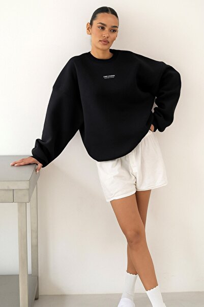 The Champ Clothing Γυναικείο φούτερ oversized CHMP STUDIOS Μαύρο – Λαιμόκοψη, 3 κλωστές Fleece Sherpa