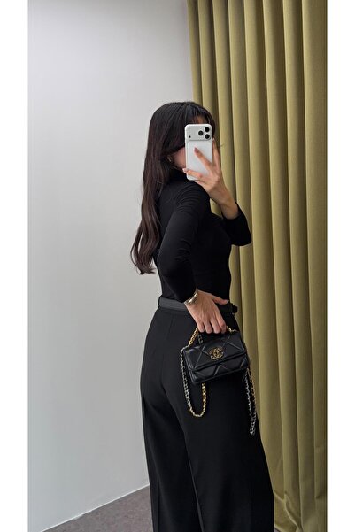 HAZELANNA Black Palazzo Fabric Trousers