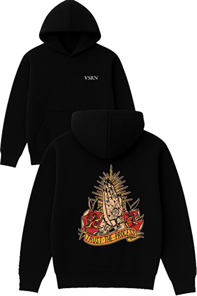 VSRN سترة ترست ذا ديزاين مطبوع قصة فضفاضة سوداء بغطاء رأس