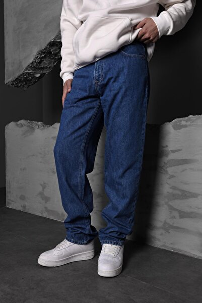 Slatra Men's Blue Washed Straight Fit Pants