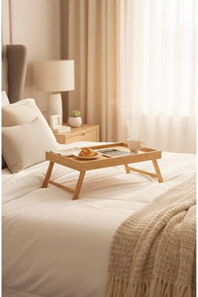 Fİ HOME Bamboo Folding Leg Bed Tray Enjoyment & Service Tray | Portable Breakfast Tray 40X30