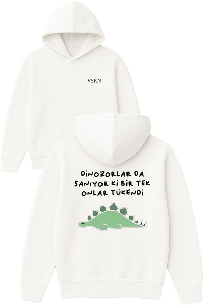 VSRN سويت شيرت أبيض كبير الحجم مطبوع عليه تصميم الديناصور