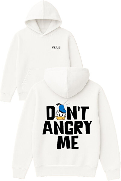 VSRN Hanorac alb supradimensionat cu glugă și imprimeu Angry Me Design