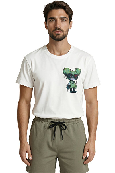 Color Luxe تي شيرت Green Bear مطبوع Premium للرجال مع نظارات على طراز الجرافيتي