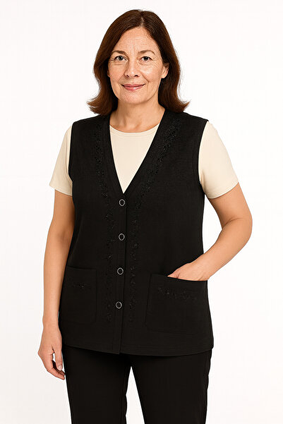 Mutlu City Women's Middle-Aged and Elderly Tight Weaving Stone Embroidered Thin Mother Knitwear Vest 1195