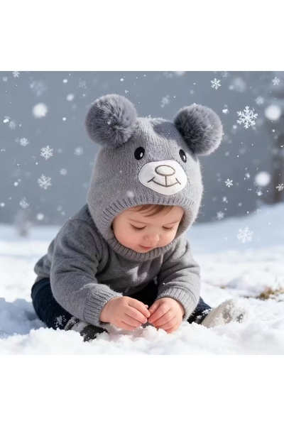 GlassySKY (6 أشهر - عمر سنتين) قبعة شتوية محبوكة للأطفال من الجنسين مع أذني دب