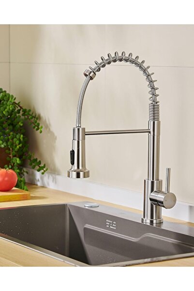 Generic Made in Germany Kitchen Sink Faucet with Pull-Down Spray, Spring Single-Handle, Stainless Steel