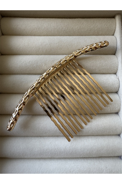 Pelin Aksesuar Gold Colored Textured Metal Comb Buckle