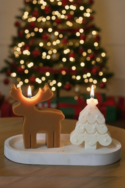 Oxford Sport Yılbaşı Hediye Paketi 4lü Set = Ren Geyiği Soya Mum + Çam Ağacı ...