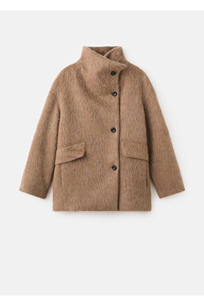 MANGO Woman Yün karışımlı huni yaka palto