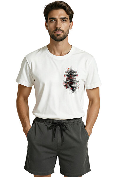 Color Luxe Mystical Far East Pagoda and Red Lanterns Printed Premium Men's T-...