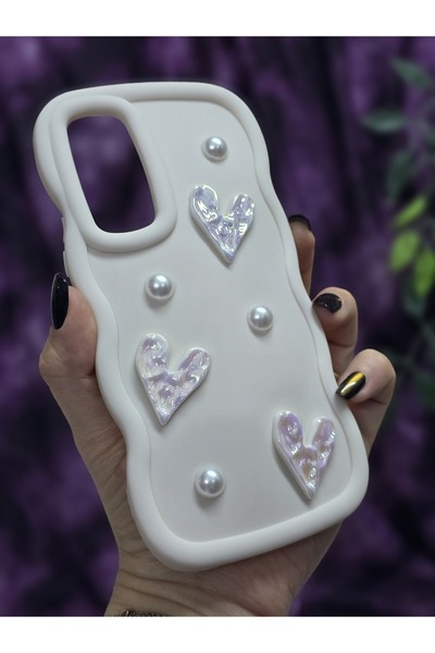 Magic Ring Samsung Galaxy A54 Compatible Shiny Heart & Pearl Detailed Soft Stylish Phone Case