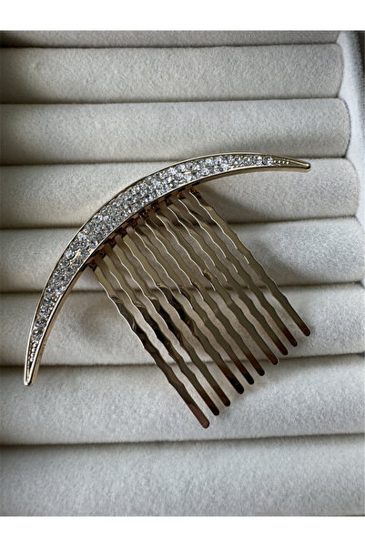 Pelin Aksesuar Gold-tone crescent moon comb hair clip with stone accents