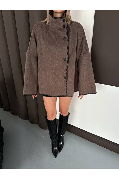 Cistern İstanbul Women's Mock Neck Kashmere Poncho Jacket