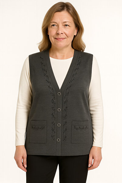 Mutlu City Women's Middle-Aged and Elderly Tight Weaving Stone Embroidered Thin Mother Knitwear Vest 1195