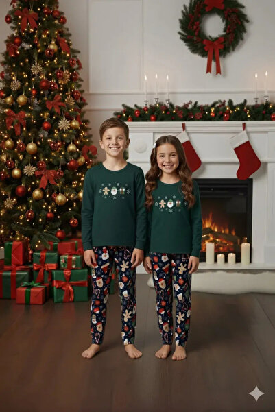 TOSKI Children's Christmas pajamas Green, Snowman