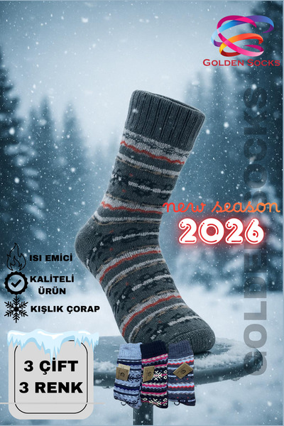 GOLDEN SOCKS Lambswool 3 Çift Termal Yumuşak Kalın Örgülü Desenli Koruyucu Un...