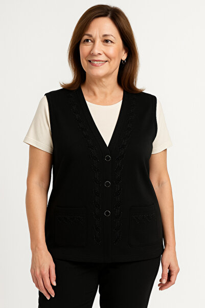 Mutlu City Women's Middle-Aged and Elderly Tight Weaving Stone Embroidered Thin Mother Knitwear Vest 1195