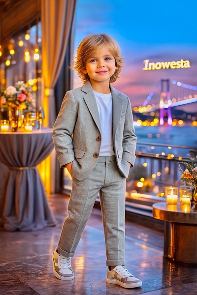 inowesta trend Boys' Top Quality 100% Cotton-Linen Loose Jacket T-Shirt Pants Three-Piece Sports Suit 3-Pieces