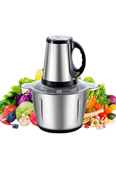 hotzeass Food Chopper, 5 Liter Bowl, Stainless Steel Blades, Silver