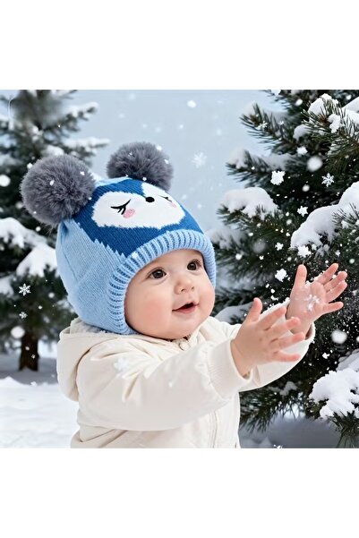 GlassySKY (6 أشهر - عمر سنتين) قبعة صوفية شتوية محبوكة للأطفال من البنات/الأولاد على شكل قلب مع أذنين على شكل دب