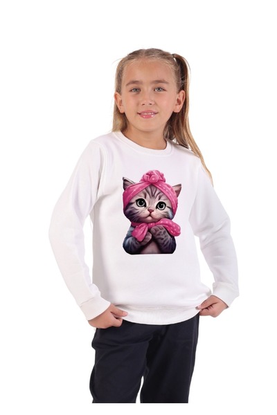 Rekormoda Детска суитшърт с принт на сладка котка, велосипедна яка, 3-слойна ...