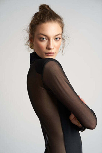 monarh Black tulle bodysuit with opaque bust