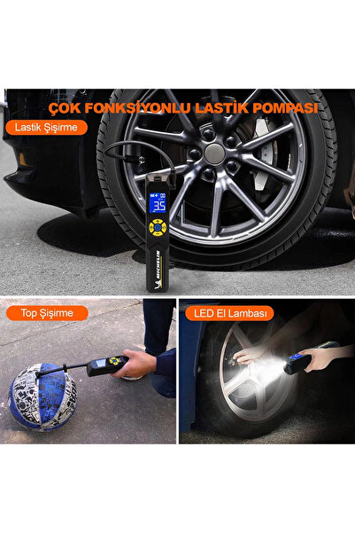 Michelin MC33382 Şarjlı Li-ion 150PSI Taşınabilir Dijital Basınç Göstergeli Led Aydınlatmalı Lastik