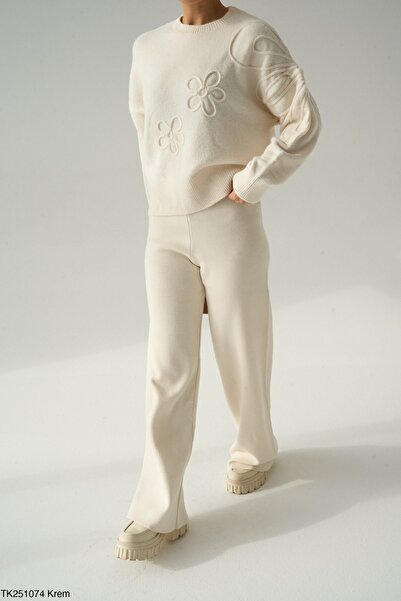 LİNDALİNA TEKSTİL Women's Regular Crew Neck Patterned Design Knitwear Sweater