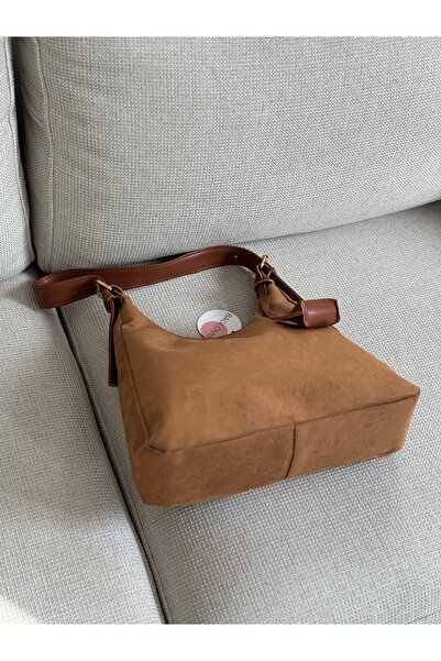 BAGLOVİS Suede Taban Women's Shoulder Bag with Hook and Clasp Detail and Small Wallet En34 Boy22