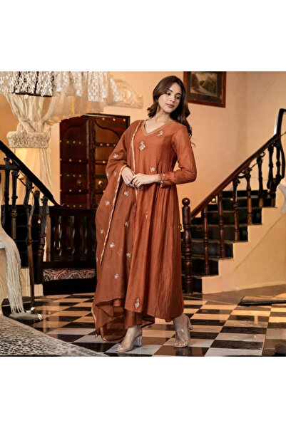 MYSMAR Orange Viscose Cotton Salwar Kameez Dupatta - ALV2001 | Orange