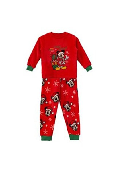 OEMN Children's Christmas Fleece Pajama Set with Mickey Mouse Pattern