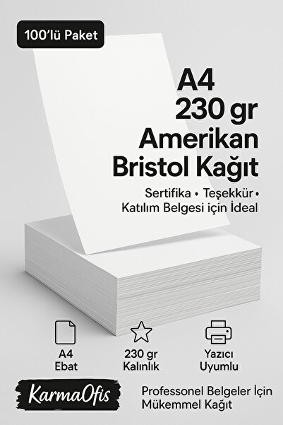 KarmaOfis A4 230 gr Amerikan Bristol Sertifika Kağıdı (100’lü Paket)