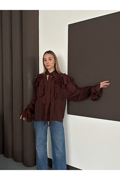Cistern İstanbul Γυναικείο πουκάμισο με λεπτομέρειες από τούλι με βολάν