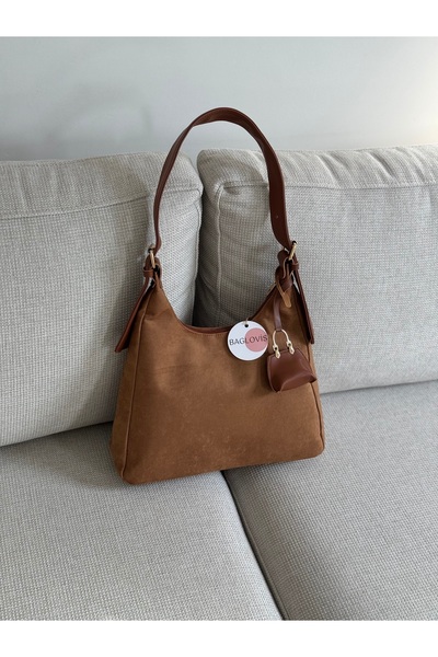 BAGLOVİS Suede Taban Women's Shoulder Bag with Hook and Clasp Detail and Small Wallet En34 Boy22