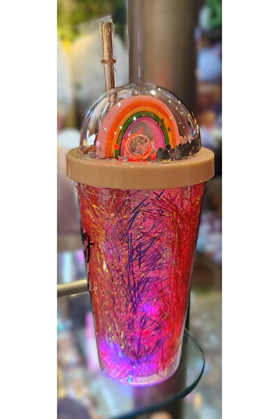 ada çanta kırtasiye Illuminated Model Fancy Lid Plastic Cup with Straw 470ml Ad63626