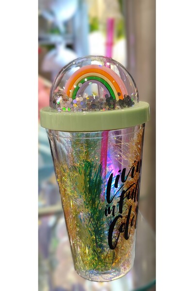 ada çanta kırtasiye Illuminated Model Fancy Lid Plastic Cup with Straw 470ml Ad63626