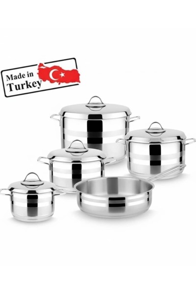 Badraig 9-piece stainless steel cookware set, 18/10, Turkish made, silver