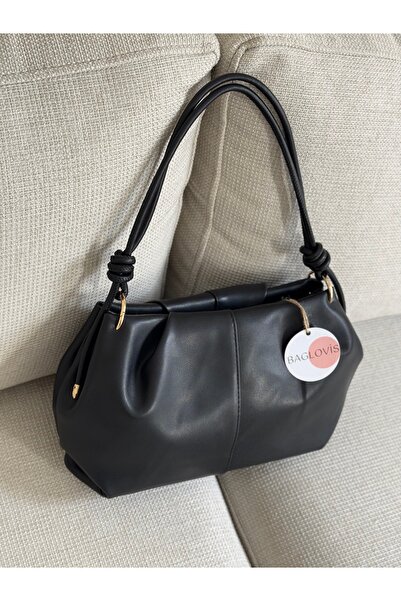 BAGLOVİS Askisi Knot Detail Medium Size Black Women's Shoulder Bag En35 Boy20