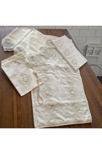 TUTUYA TEXTIL KETEN 4 PARÇA SECCADE TAKIMI GELİN DAMAT BOHCA TAKIMI