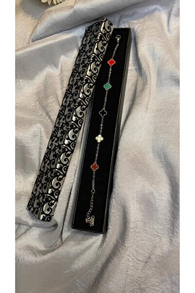 GÜLNAR BİJUTERİ Colorful Clover Minimal Steel Bracelet Silver Color