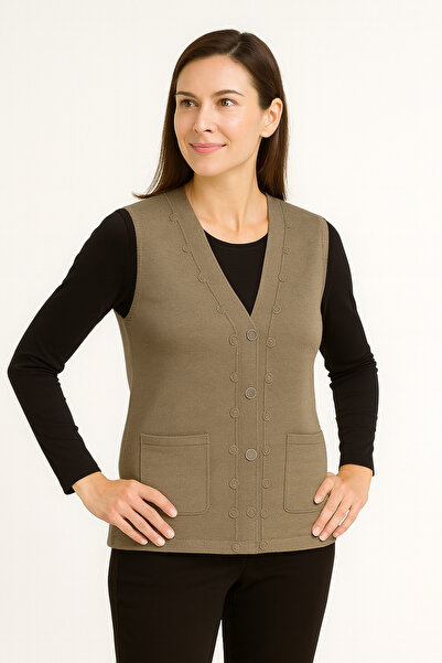 Mutlu City Γυναικείο γιλέκο πλεκτό με σφιχτό πλέγμα για Μεσήλικες και Ηλικιωμένες 1140