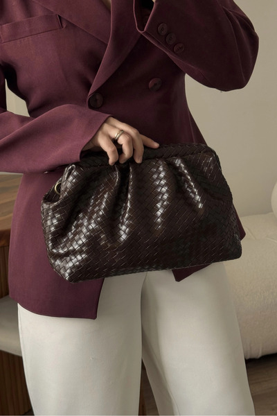 LEONAS Braided Clutch Women's Hand and Shoulder Bag Booster St0040 Bitter Brown